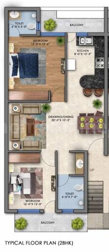 2 BHK BUILDER FLOOR 990 sq- ft in Sector 117